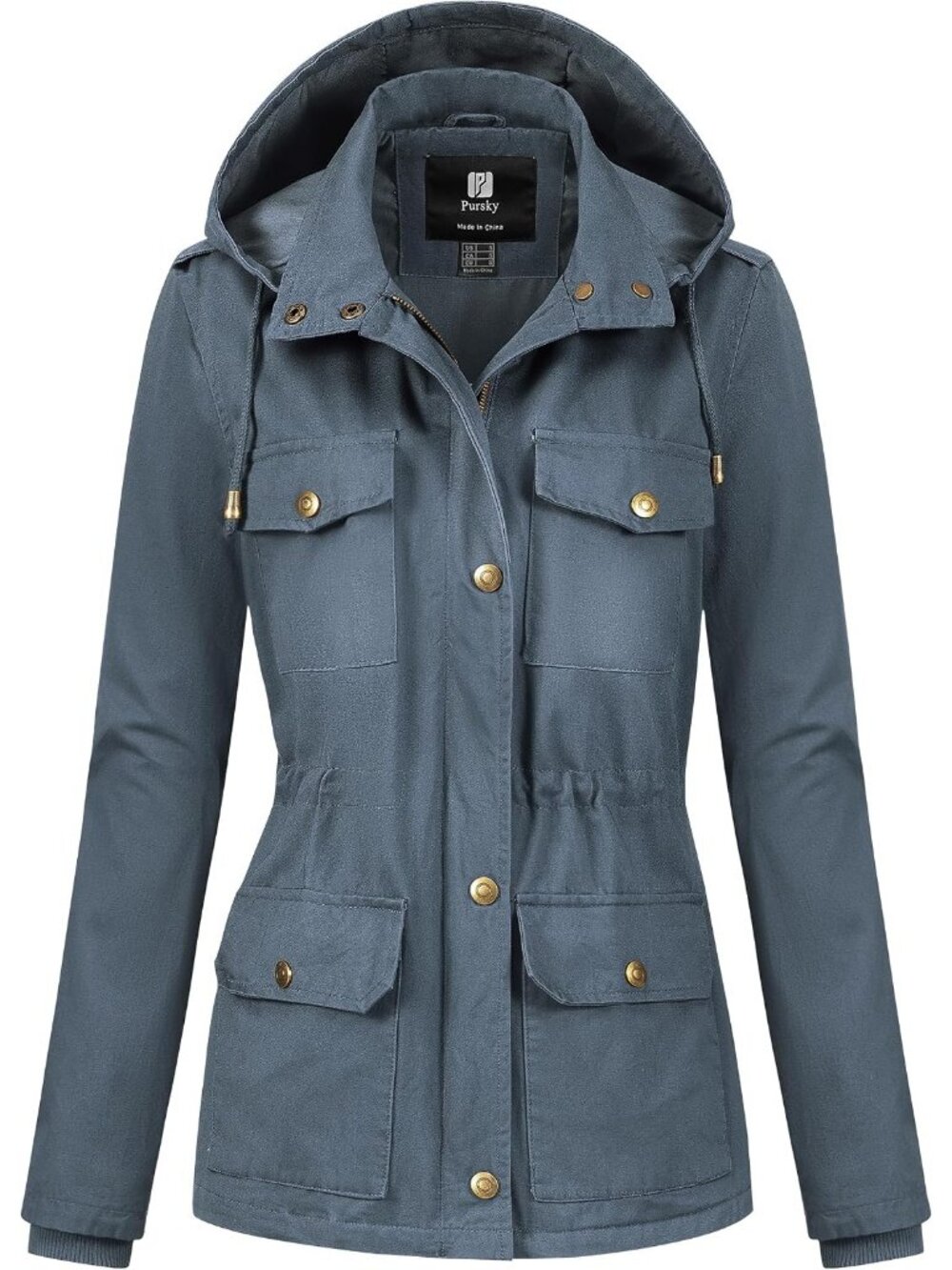 Women's Blue Cotton Anorak Lightweight Military Jacket Warm Utility Casual Coat